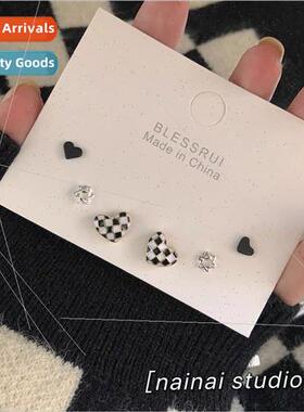 Tessellated peach heart bow set earrings black heart dark wi