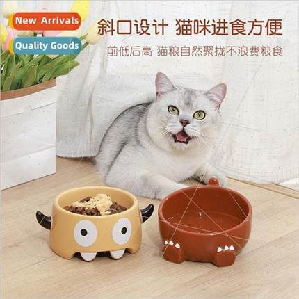 Cartoon Monster Slant Mouth Ceramic Pet Bowl Cute Fun Cute C