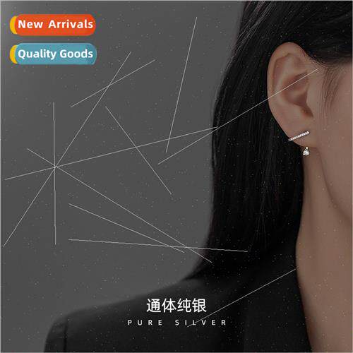 S925 silver Koreazirconia back hanging earrings female simpl