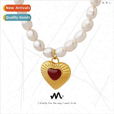 French vintage colorless baroque peach heart agate inlay pen