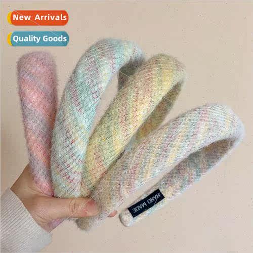 Gentle rainbow hair bands colorful plush fluffy wide side hi
