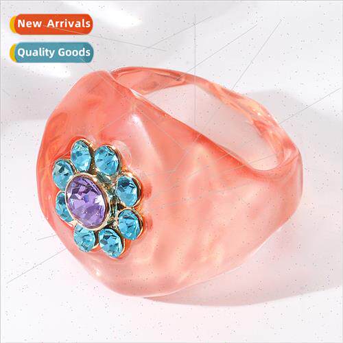 Resin Wave Pattern Ring Women Europe Flower Resin Water Wave