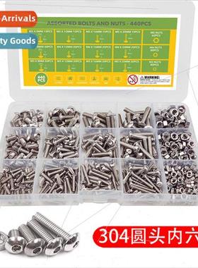 440pcs304 pan head screws bolts nuts boxed set M3M4M5 round