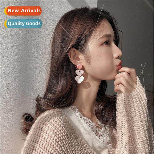 ins Korea peach heart love heart pink silver needle ear clip
