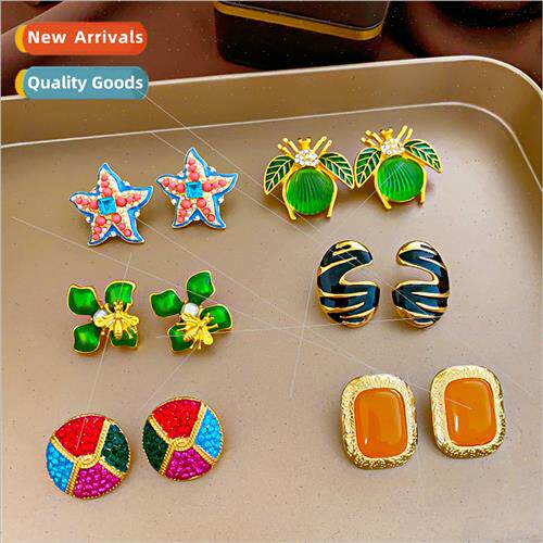 Earrings Cubic Zircon Colorful Drip Oval Bee Earrings Vintag