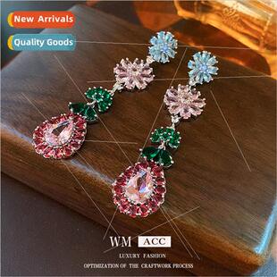 zirconia color needle del drop earrings flower lver