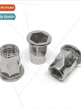 304 Stainless flat head hexagon rivet nut half hex through h