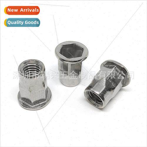 304 Stainless flat head hexagon rivet nut half hex through h