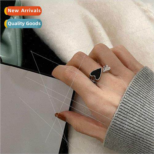 Vintage black love heart ring ins niche index finger ring fe