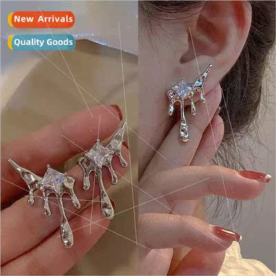 Koreasilver pin earrings female ins tide feeling lava drop e