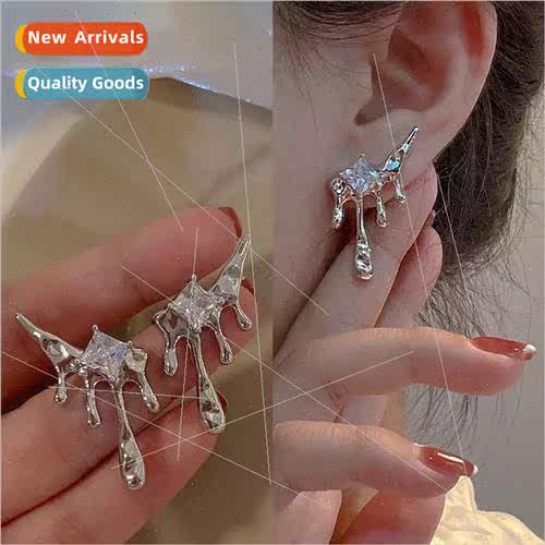 Koreasilver pin earrings female ins tide feeling lava drop e