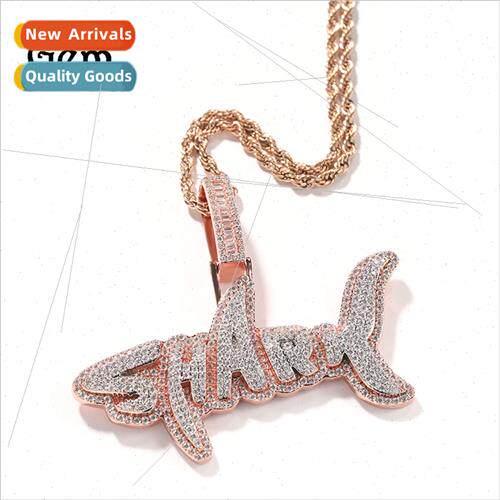 New two-color shark letters hip-hop necklace wh zirconia men