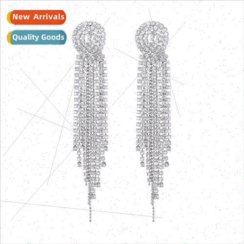 lver needle Korea fashion earrings long circle tassel diamon