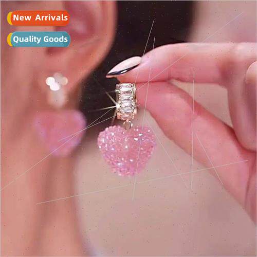 Love full ins peach heart earrings 2023 new tide feeling cut