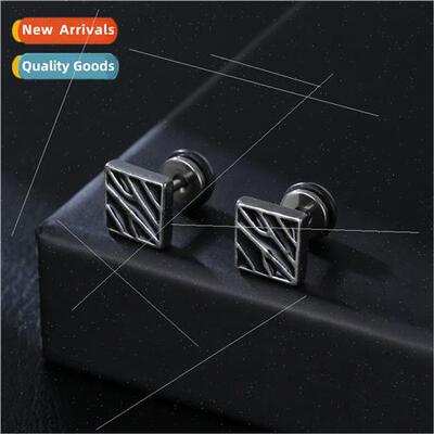 Stainless steel earrings male oil drip leopard square earrin