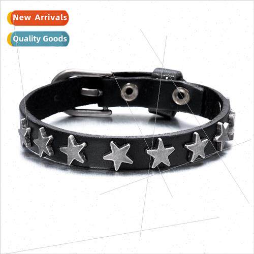 Europe punk retro jewelry new pentagram cowhide bracelet bra
