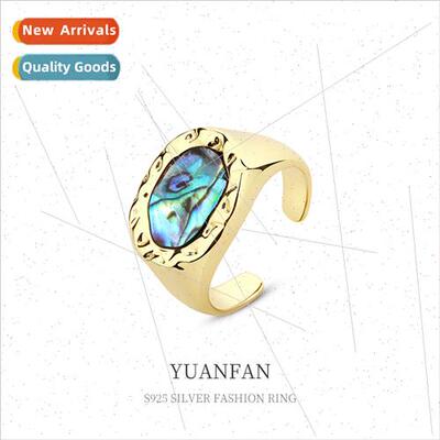 S925 silver abalone shell index finger ring Europe cold vint