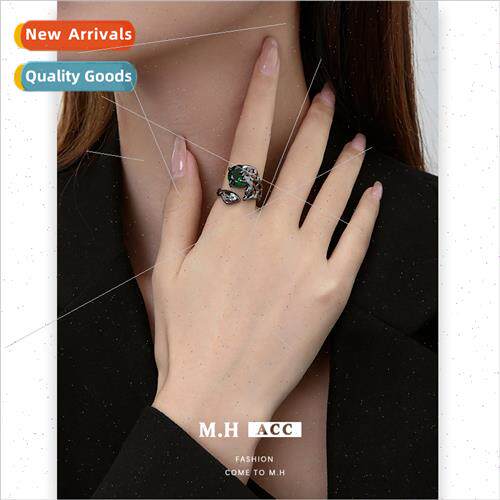 Korea green gemstone ring female delicate retro open pair ri
