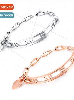One pcs Korea Women Tanium Steel Roman Numerals Rose Gold Pl