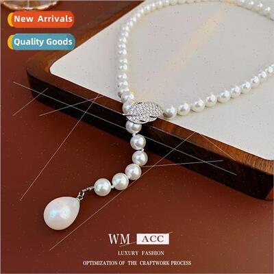 Zirconia Leaf Drops Pearl Tassel Necklace Delicate Collar Ch