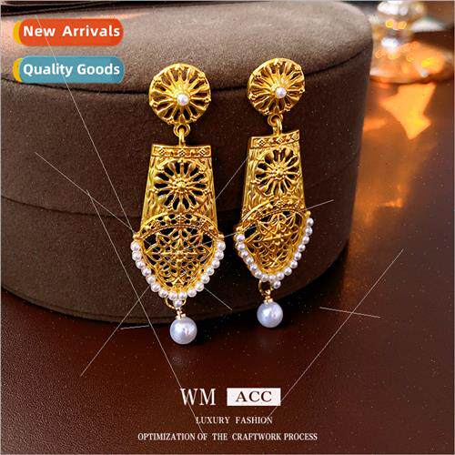 Earrings silver pin openwork flower pearl earrings work