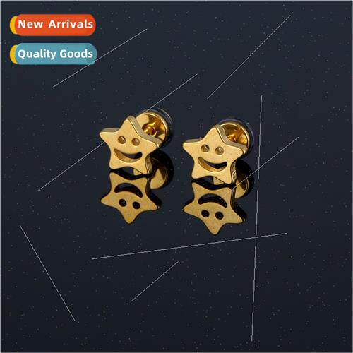Korea cute smiley earrings niche stainless steel pentagram e
