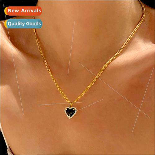 French love heart wh diamonds collarbone chain black zirconi
