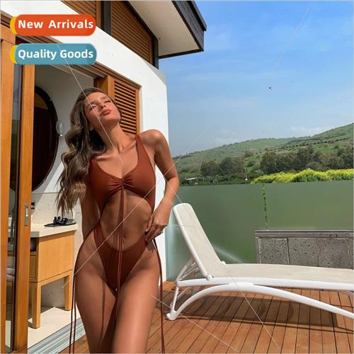 2023 Europe Bikini New Womens One-piece Swimsu Backless Soli