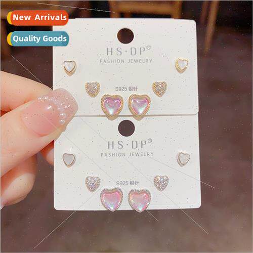 Summer new Small sweet cute zirconia colorful love earrings