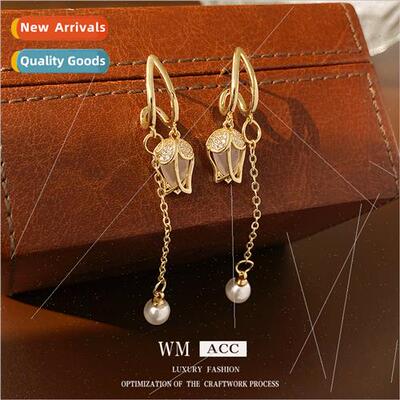 lver pin zirconia tulip flower tassel earrings French earrin