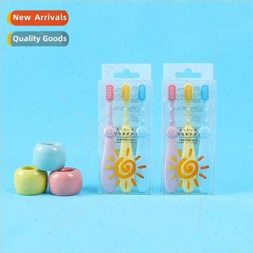 Children toothbrush 3 pack 3-12 years old macaron cute carto