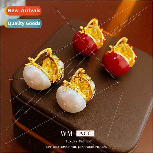 Electroplating diamond pearl semi-circular earrings fashion