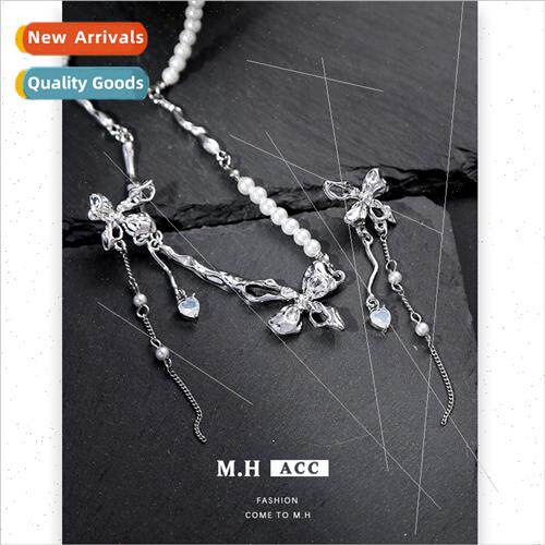 Autumn new bow pearl necklace female sweet gentle lockbone c