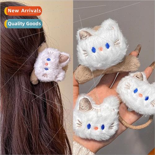 Cute cat plush new Grab clip bangs clip high elasticy tie ha