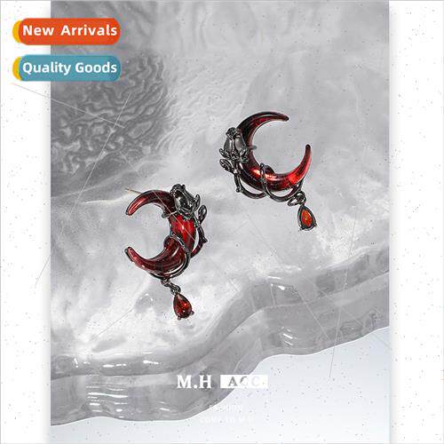 Ancient red moon rose earrings female new Chinese earrings d