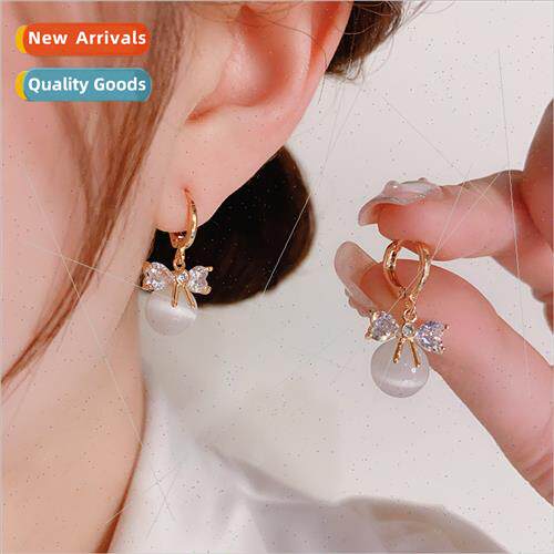 Korea simple fashion cat eye stone bow earrings earrings nic