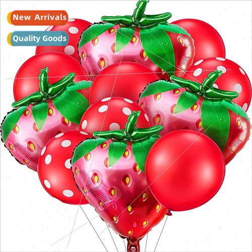 New 16pcs Strawberry Balloon Set Fru Strawberry Aluminum Bal