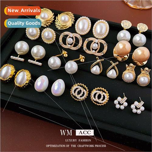 lver needle French vintage pearl metal earrings elegant earr