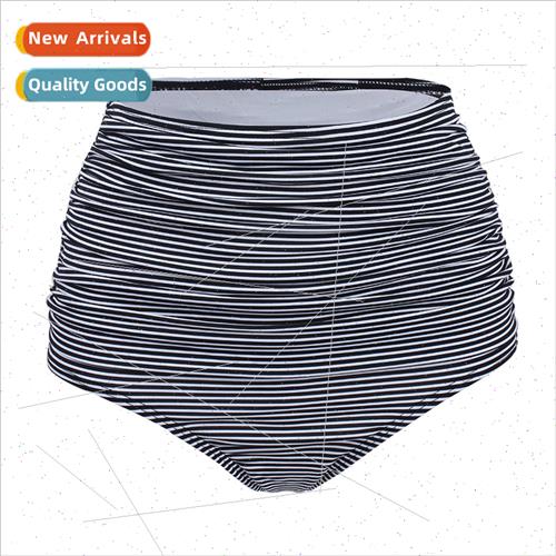 2022Europe pinstripe swim trunks women high waist triangle E