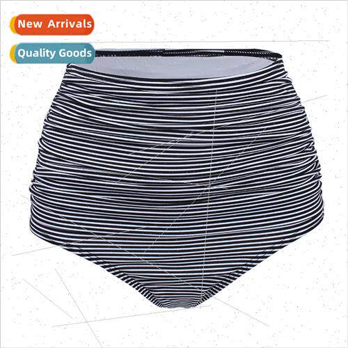 2022Europe pinstripe swim trunks women high waist triangle E