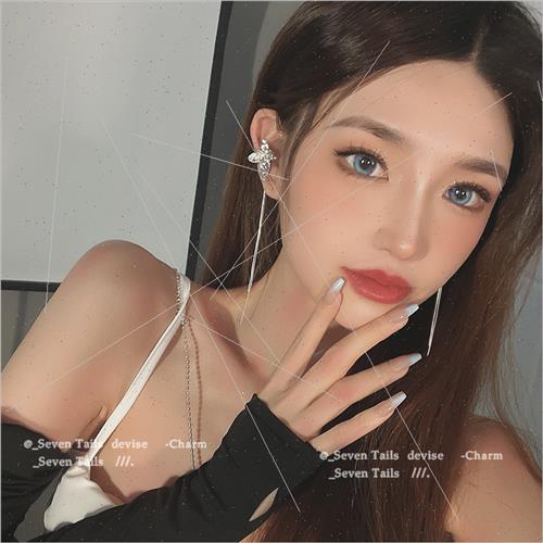 Pearl butterfly tassel long earrings whout ear holes earring