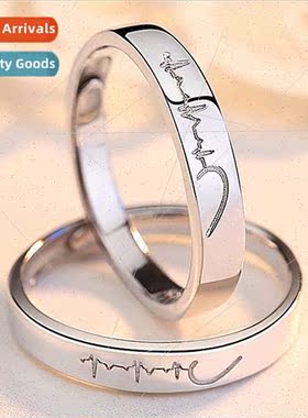 Fashion Copper Zirconia Couple Rings Creative EKG Love Heart