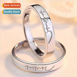 Fashion Copper Zirconia Couple Rings Creative EKG Love Heart
