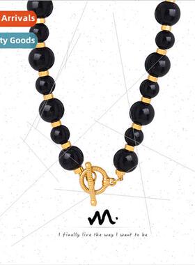 Niche Natural Onyx Handmade Beaded OT Clasp Necklace Jewelry