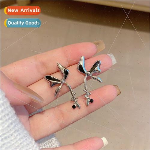 S925 lver Pin Irregular Bow Trend Earrings Lattice Earrings
