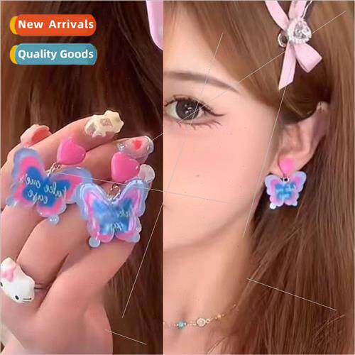 Summer Dopamine Stud Earrings Fun Pink Green Blue Butterfly
