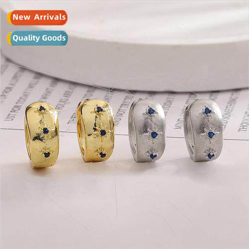 Frosted sense blue diamond star earrings female niche gold-p