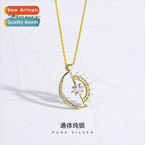 S925 silver plated 14K yellow gold star necklace women geome
