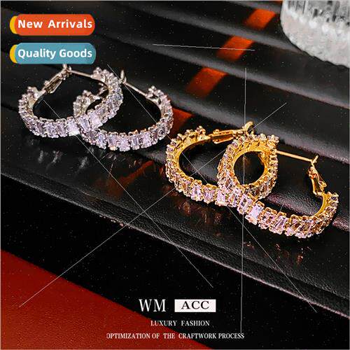 lver needle square zirconia circle earrings Europe hundred m