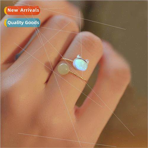 Faux Cat Ring Vintage Crter Cute Moonstone Open Index Ring